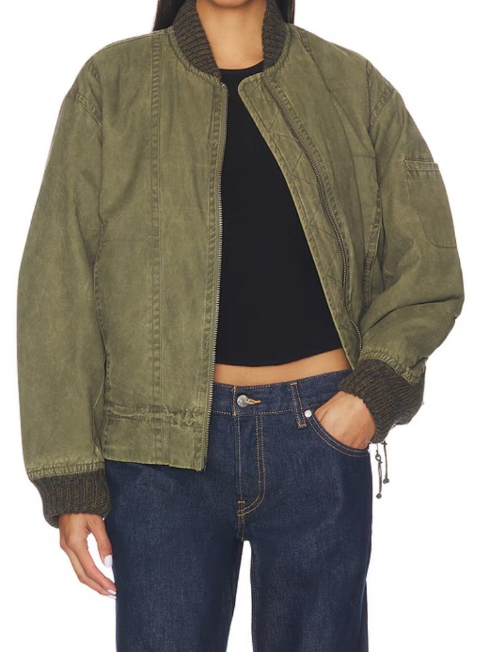 Free People Jax Washed Bomber Jacket in Olive